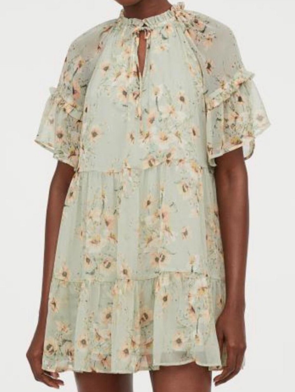 H&M Mint Green Floral Ruffle Mini Dress